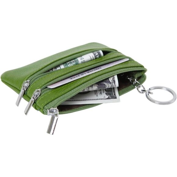 Women's Genuine Leather Coin Purse Mini Pouch Change Wallet with Keychain - Picture 4 of 6